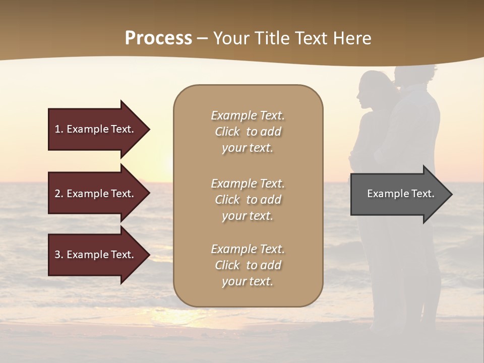 Two People Standing On A Beach At Sunset PowerPoint Template