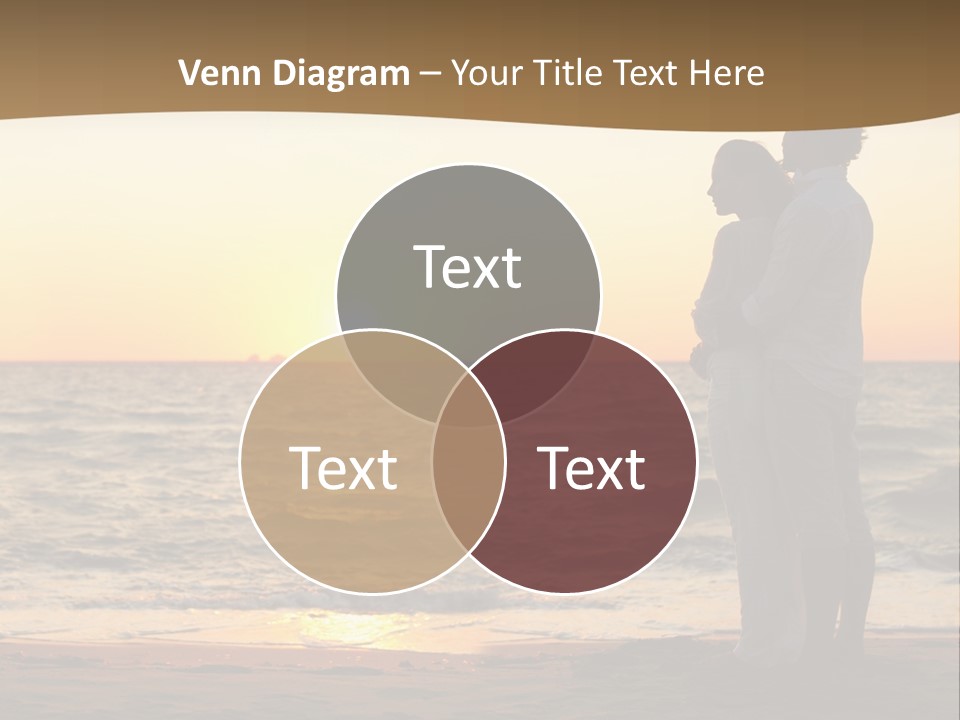 Two People Standing On A Beach At Sunset PowerPoint Template