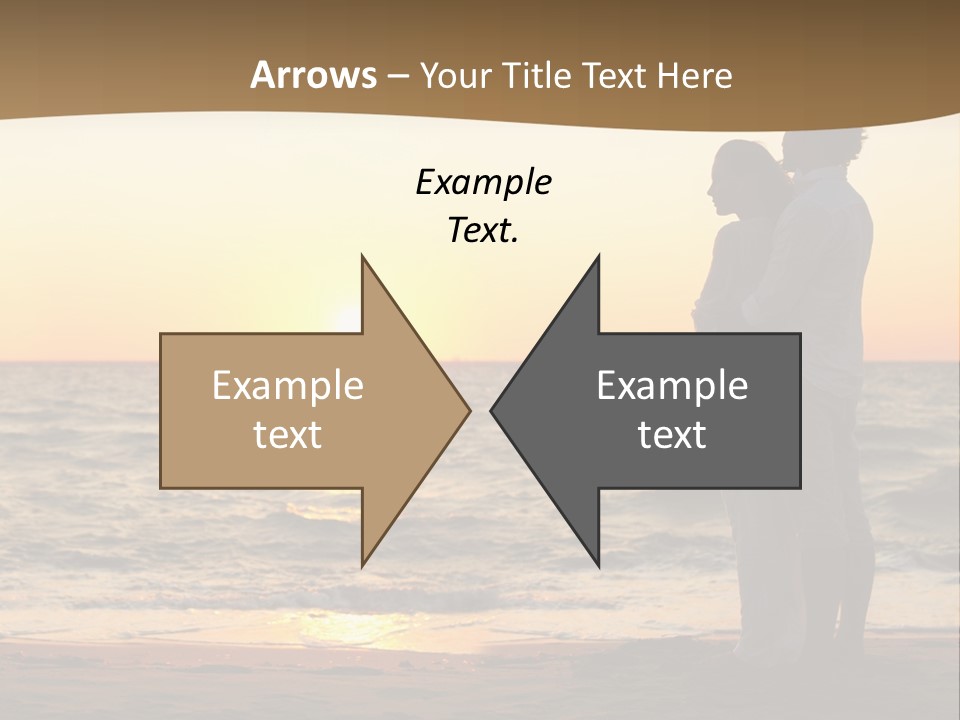 Two People Standing On A Beach At Sunset PowerPoint Template