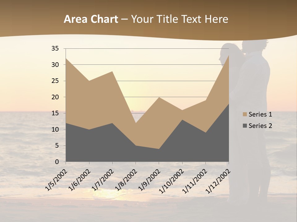 Two People Standing On A Beach At Sunset PowerPoint Template