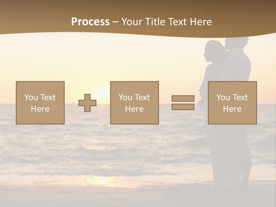 Two People Standing On A Beach At Sunset PowerPoint Template