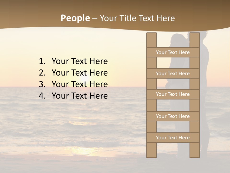 Two People Standing On A Beach At Sunset PowerPoint Template