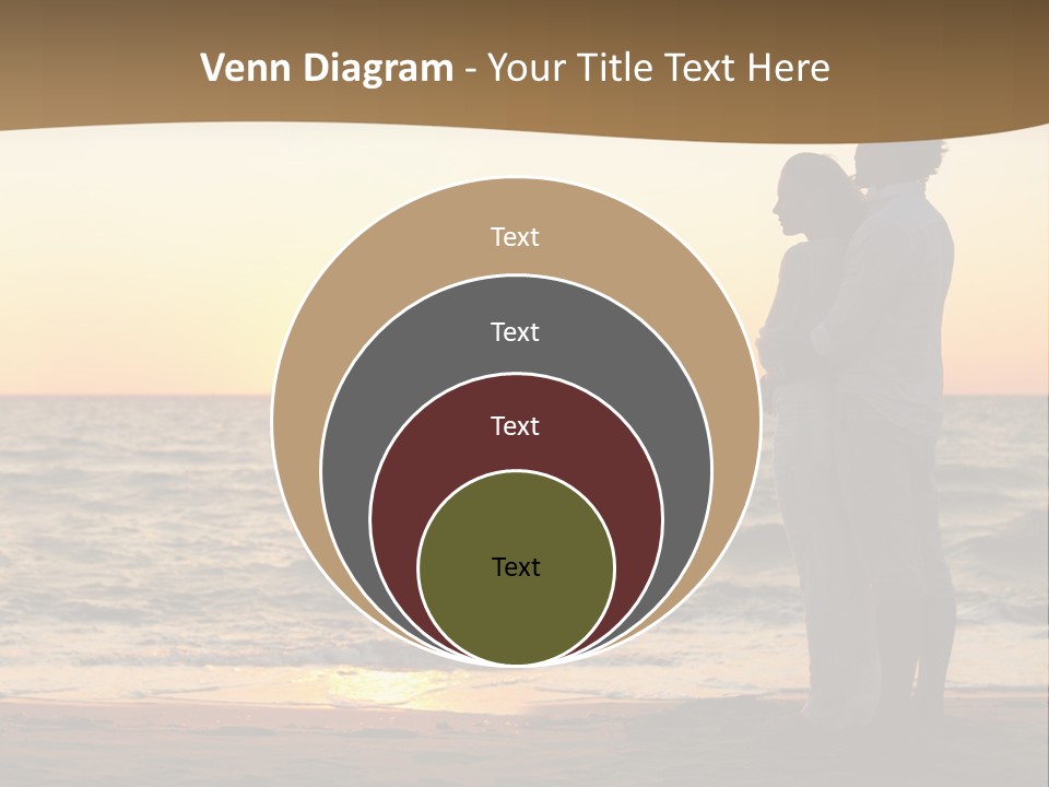 Two People Standing On A Beach At Sunset PowerPoint Template