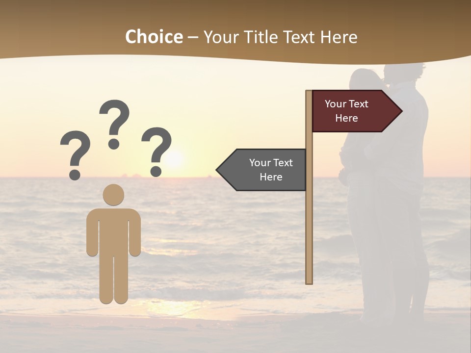 Two People Standing On A Beach At Sunset PowerPoint Template