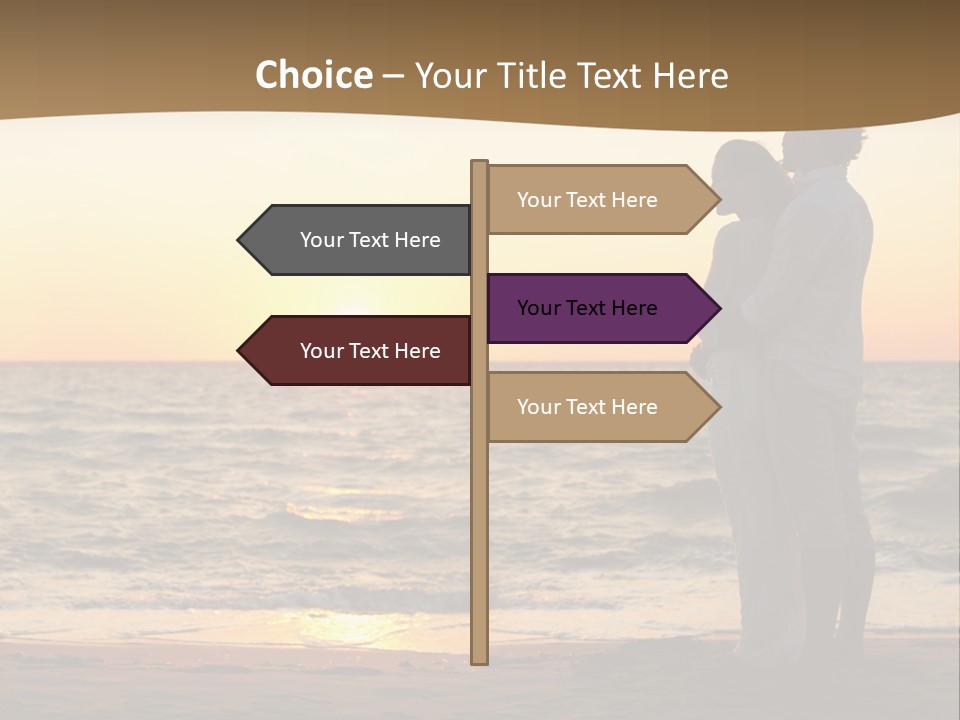 Two People Standing On A Beach At Sunset PowerPoint Template