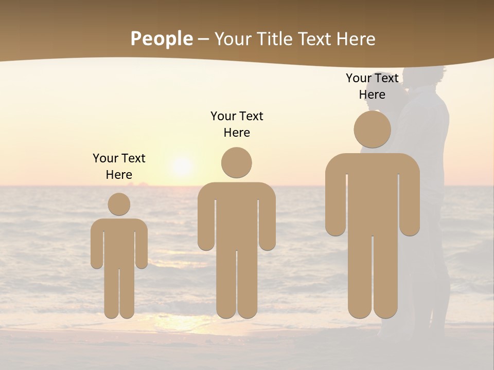 Two People Standing On A Beach At Sunset PowerPoint Template