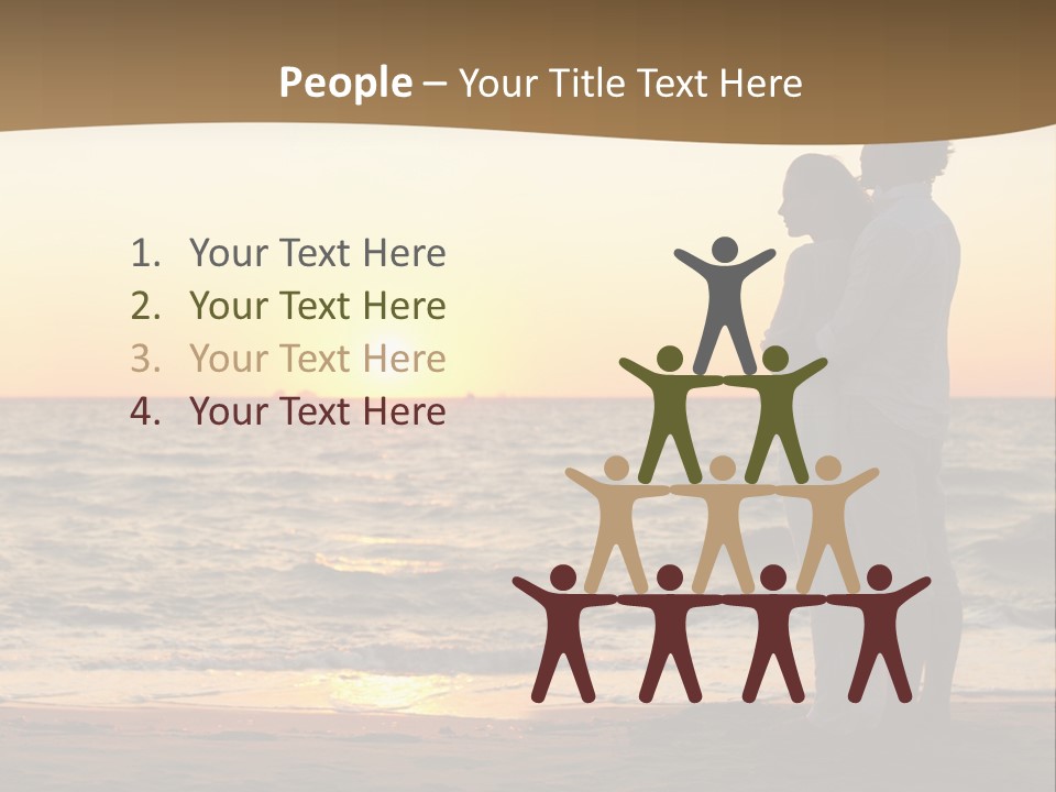 Two People Standing On A Beach At Sunset PowerPoint Template