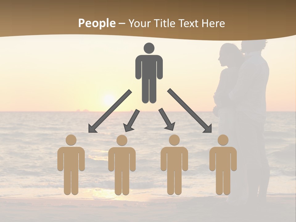 Two People Standing On A Beach At Sunset PowerPoint Template