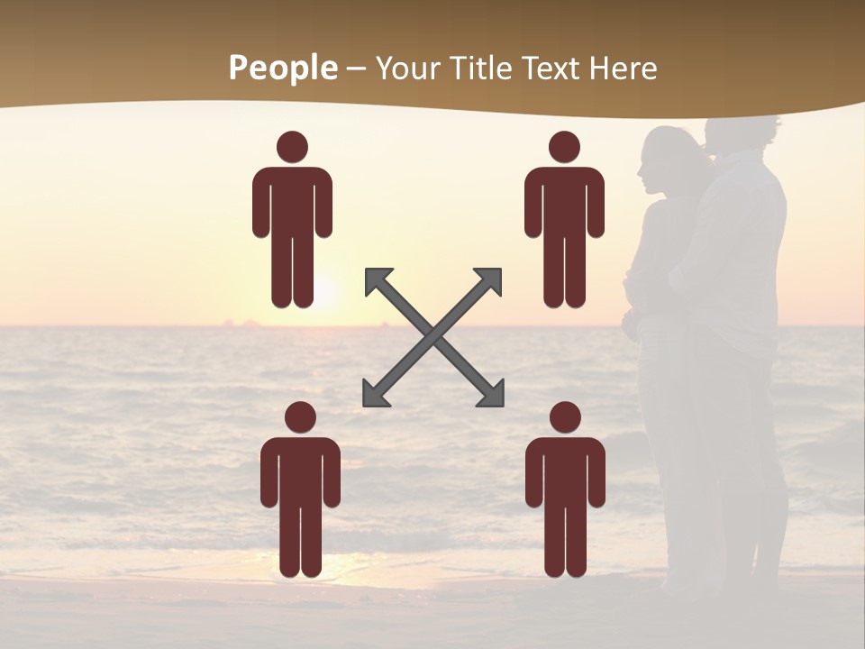 Two People Standing On A Beach At Sunset PowerPoint Template