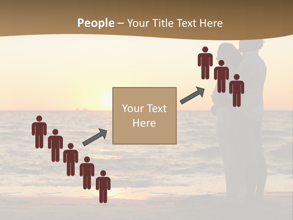 Two People Standing On A Beach At Sunset PowerPoint Template