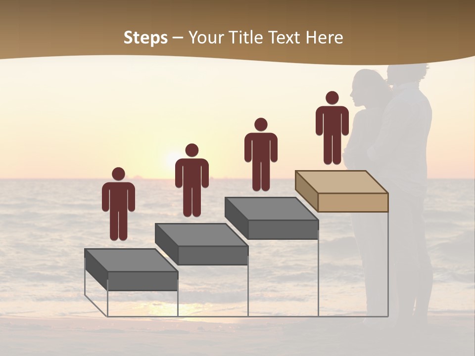 Two People Standing On A Beach At Sunset PowerPoint Template