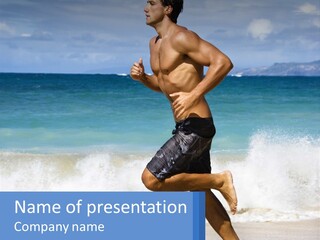 A Man Running On The Beach With The Ocean In The Background PowerPoint Template