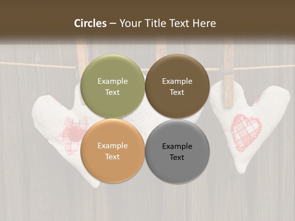 Three Hearts Hanging On A Clothes Line With Clothes Pins PowerPoint Template