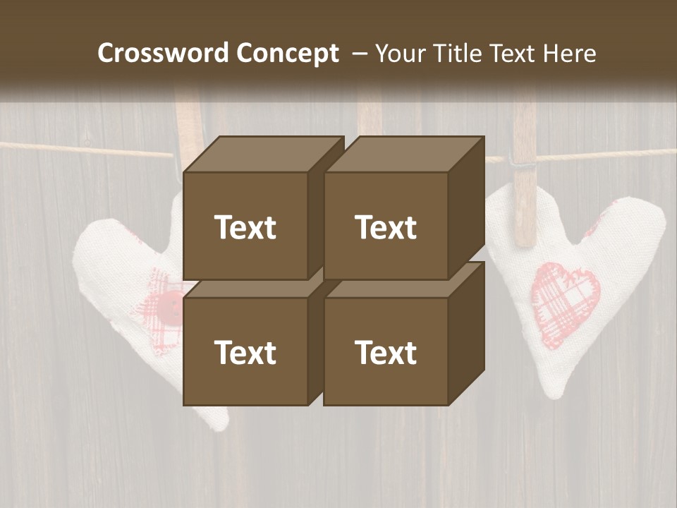 Three Hearts Hanging On A Clothes Line With Clothes Pins PowerPoint Template