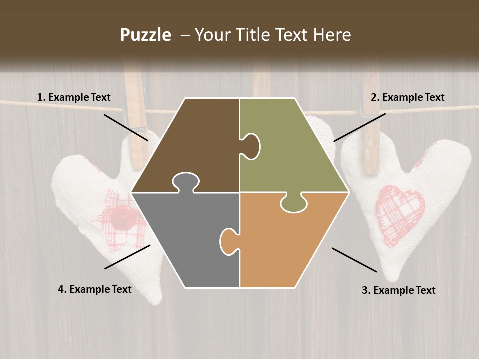 Three Hearts Hanging On A Clothes Line With Clothes Pins PowerPoint Template