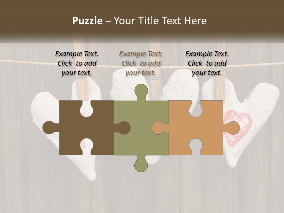 Three Hearts Hanging On A Clothes Line With Clothes Pins PowerPoint Template