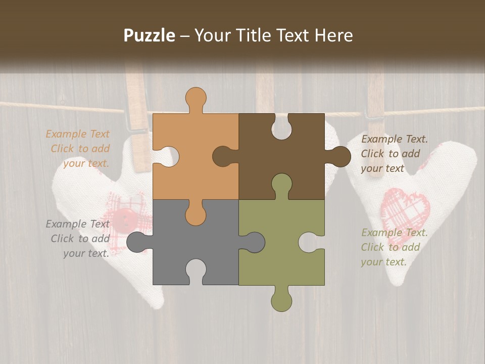 Three Hearts Hanging On A Clothes Line With Clothes Pins PowerPoint Template