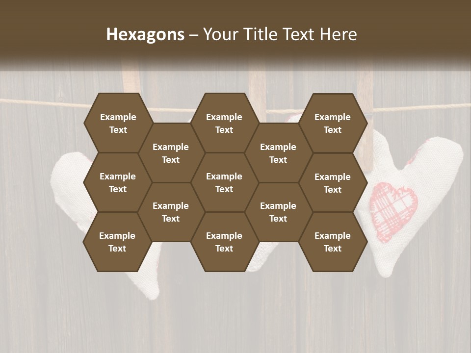 Three Hearts Hanging On A Clothes Line With Clothes Pins PowerPoint Template