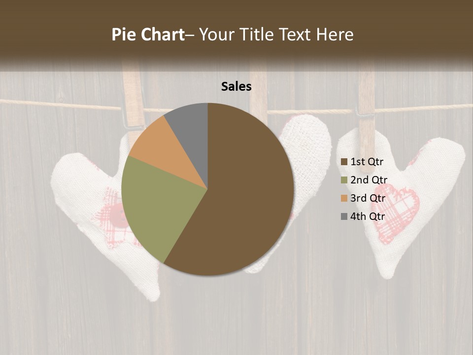 Three Hearts Hanging On A Clothes Line With Clothes Pins PowerPoint Template