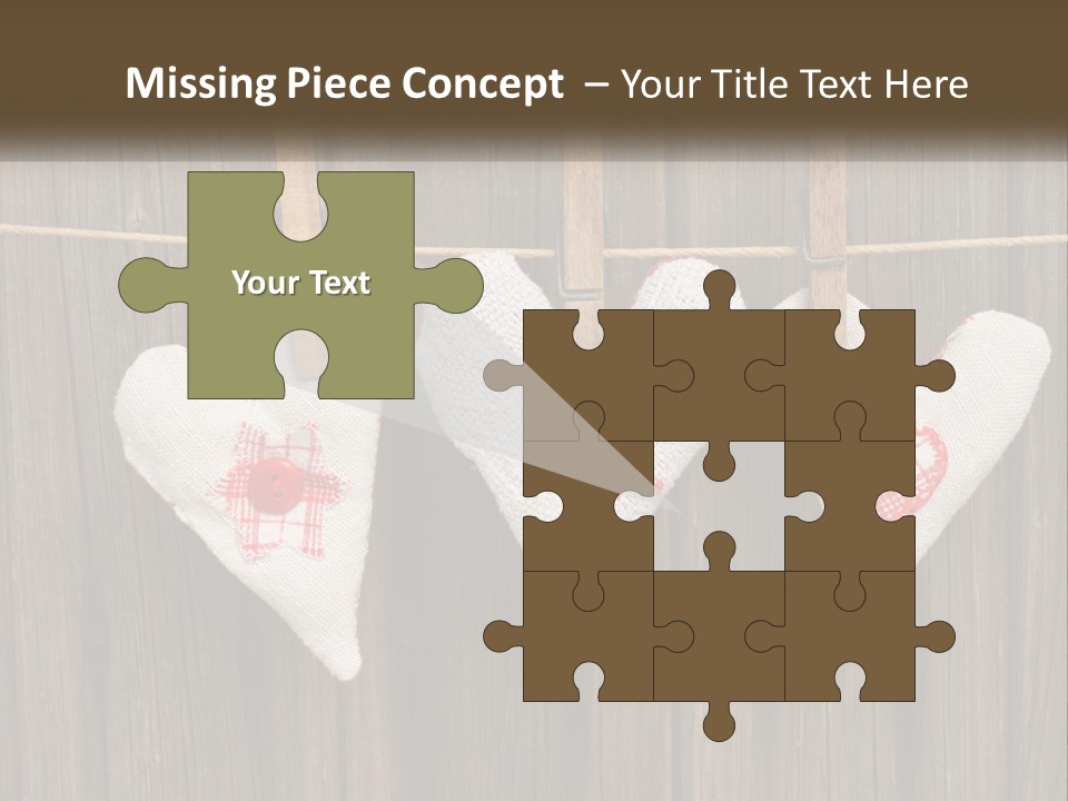 Three Hearts Hanging On A Clothes Line With Clothes Pins PowerPoint Template