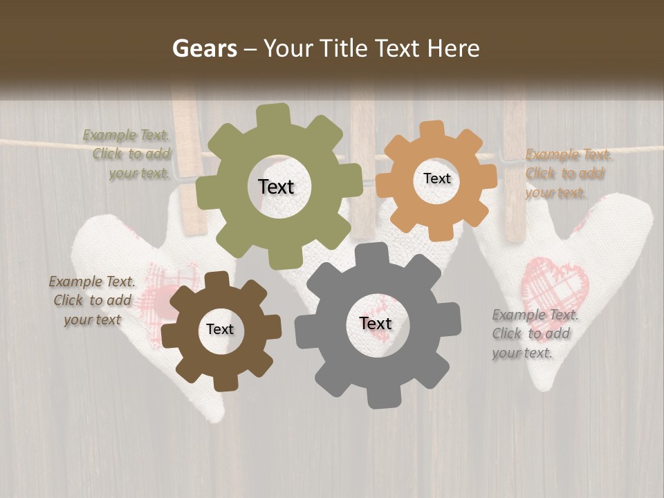 Three Hearts Hanging On A Clothes Line With Clothes Pins PowerPoint Template