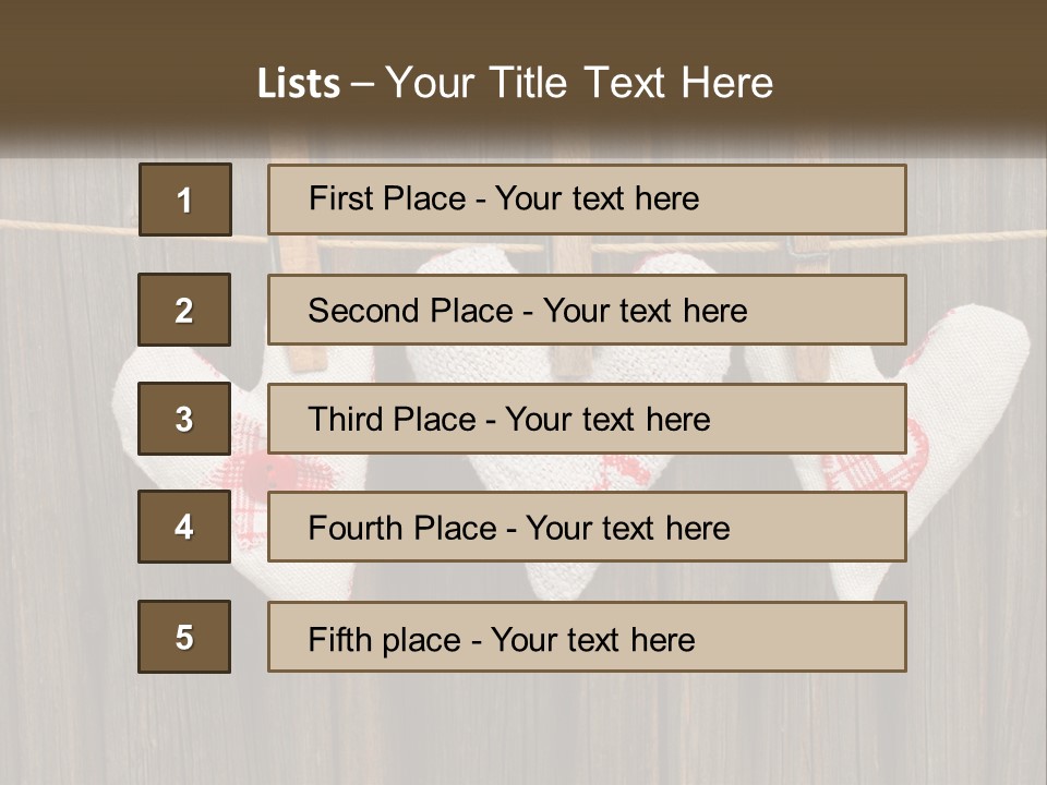 Three Hearts Hanging On A Clothes Line With Clothes Pins PowerPoint Template