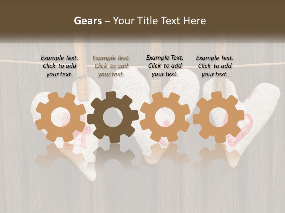 Three Hearts Hanging On A Clothes Line With Clothes Pins PowerPoint Template