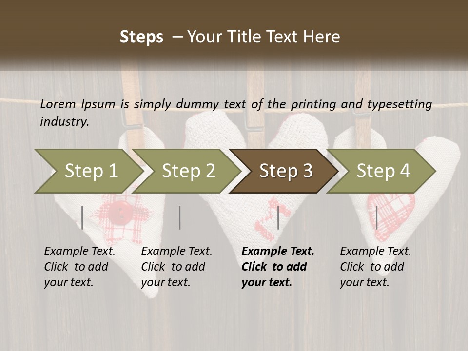 Three Hearts Hanging On A Clothes Line With Clothes Pins PowerPoint Template