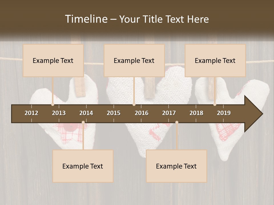 Three Hearts Hanging On A Clothes Line With Clothes Pins PowerPoint Template