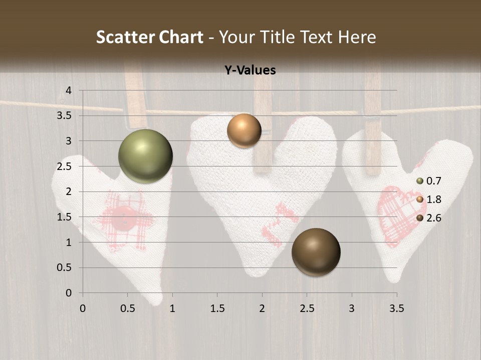 Three Hearts Hanging On A Clothes Line With Clothes Pins PowerPoint Template