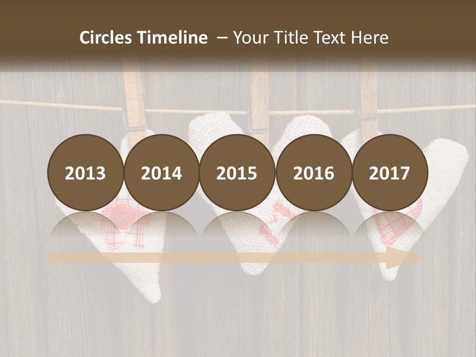 Three Hearts Hanging On A Clothes Line With Clothes Pins PowerPoint Template