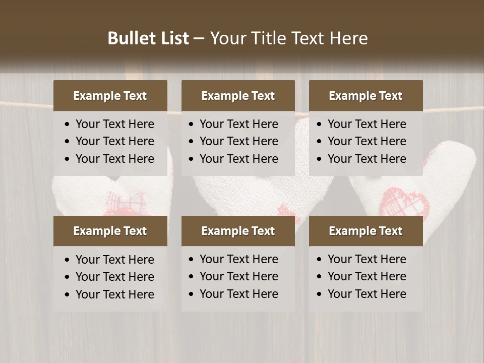 Three Hearts Hanging On A Clothes Line With Clothes Pins PowerPoint Template