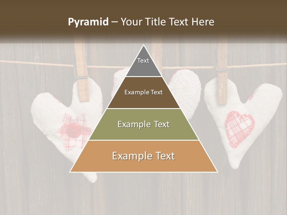 Three Hearts Hanging On A Clothes Line With Clothes Pins PowerPoint Template