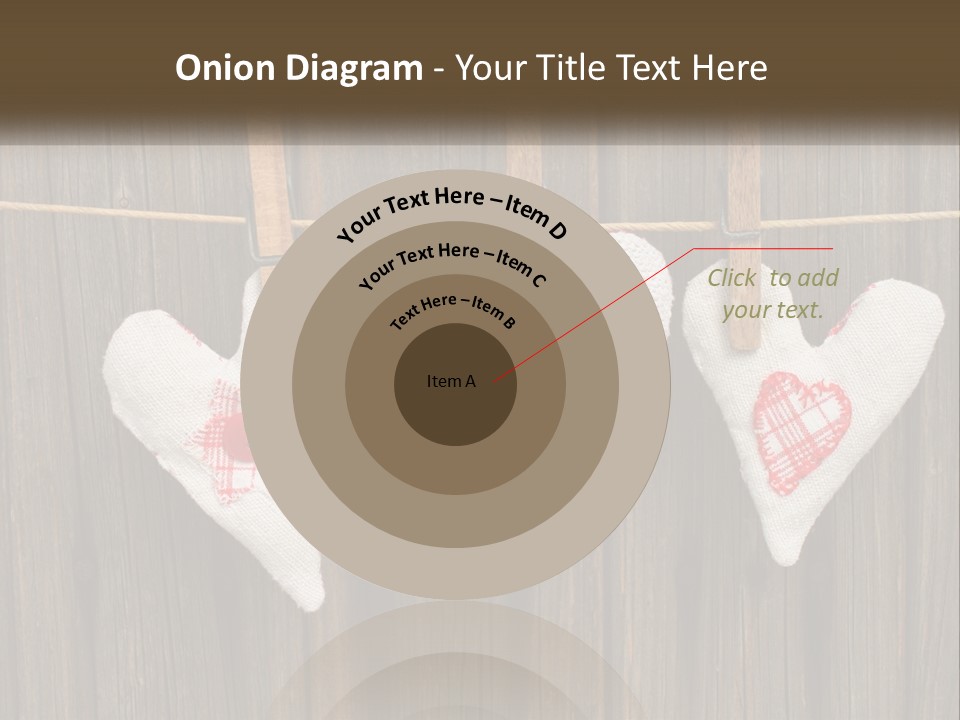 Three Hearts Hanging On A Clothes Line With Clothes Pins PowerPoint Template