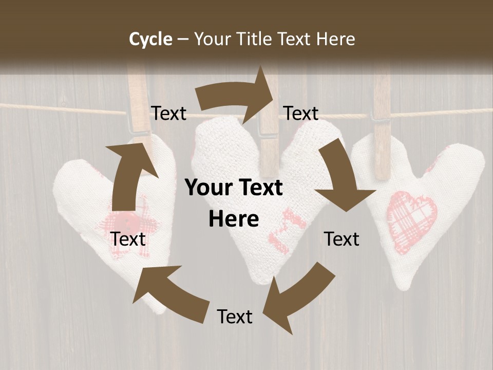 Three Hearts Hanging On A Clothes Line With Clothes Pins PowerPoint Template