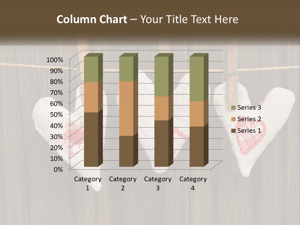 Three Hearts Hanging On A Clothes Line With Clothes Pins PowerPoint Template