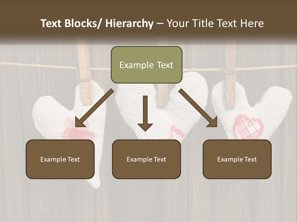 Three Hearts Hanging On A Clothes Line With Clothes Pins PowerPoint Template