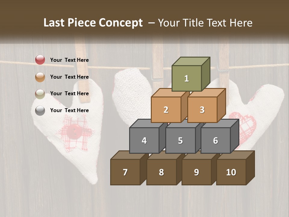 Three Hearts Hanging On A Clothes Line With Clothes Pins PowerPoint Template