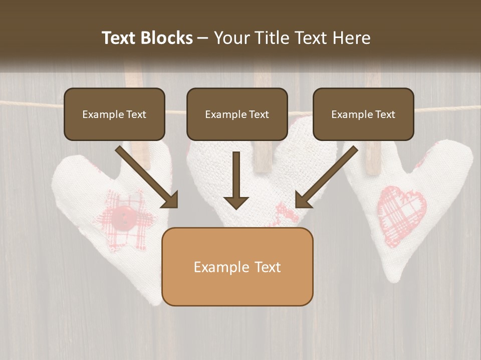Three Hearts Hanging On A Clothes Line With Clothes Pins PowerPoint Template
