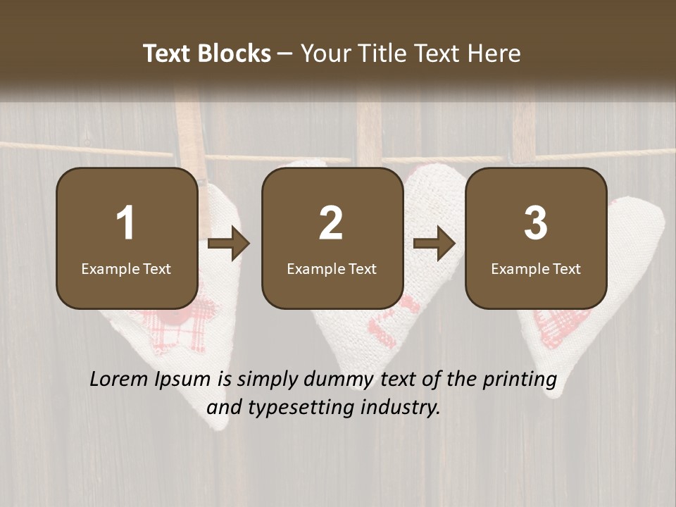 Three Hearts Hanging On A Clothes Line With Clothes Pins PowerPoint Template