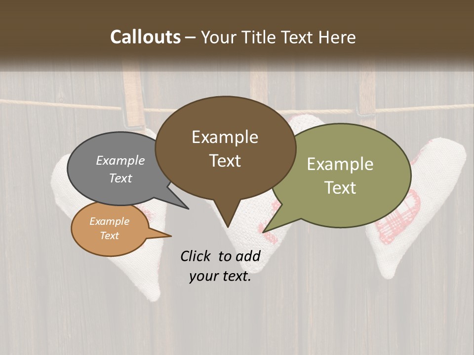 Three Hearts Hanging On A Clothes Line With Clothes Pins PowerPoint Template