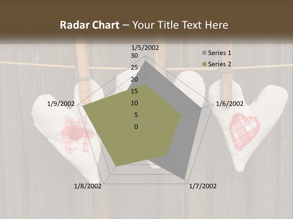 Three Hearts Hanging On A Clothes Line With Clothes Pins PowerPoint Template
