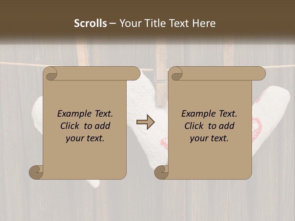 Three Hearts Hanging On A Clothes Line With Clothes Pins PowerPoint Template