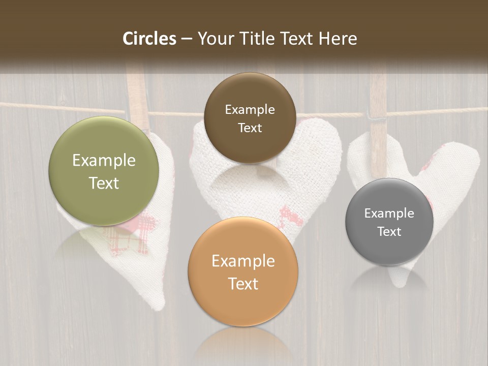 Three Hearts Hanging On A Clothes Line With Clothes Pins PowerPoint Template