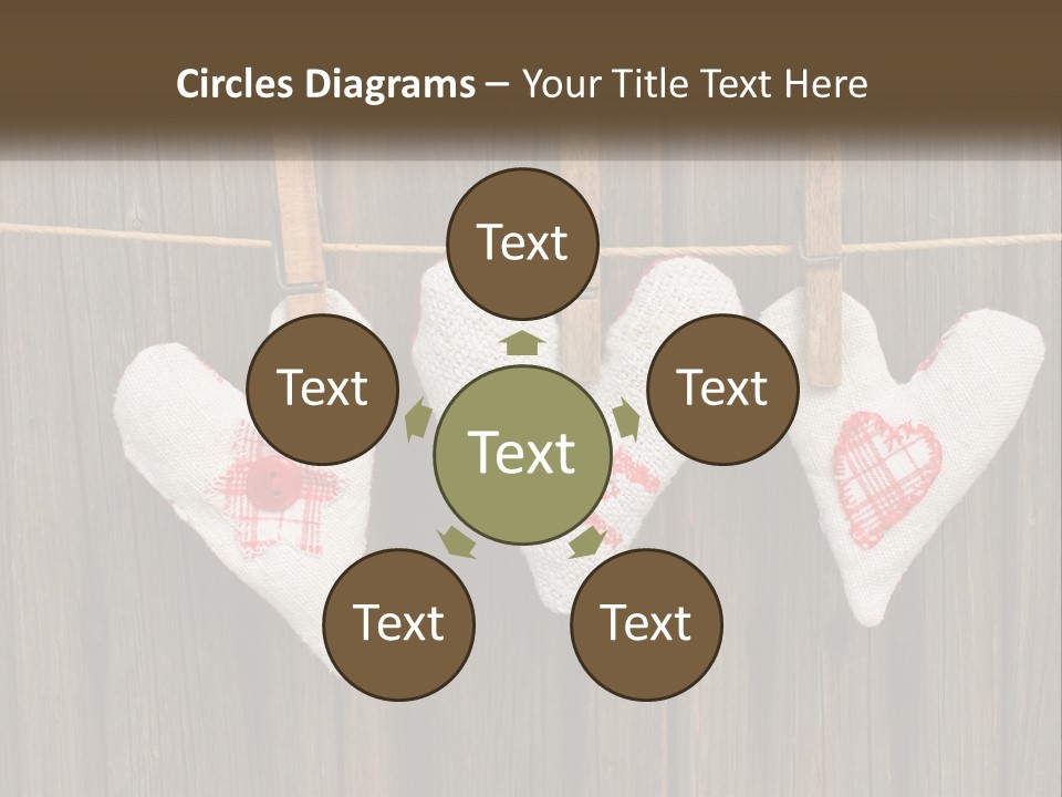 Three Hearts Hanging On A Clothes Line With Clothes Pins PowerPoint Template