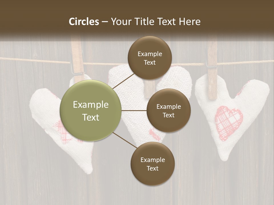 Three Hearts Hanging On A Clothes Line With Clothes Pins PowerPoint Template