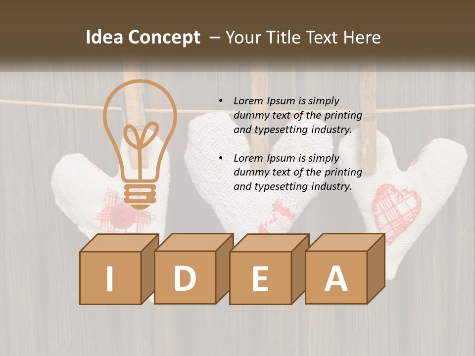 Three Hearts Hanging On A Clothes Line With Clothes Pins PowerPoint Template