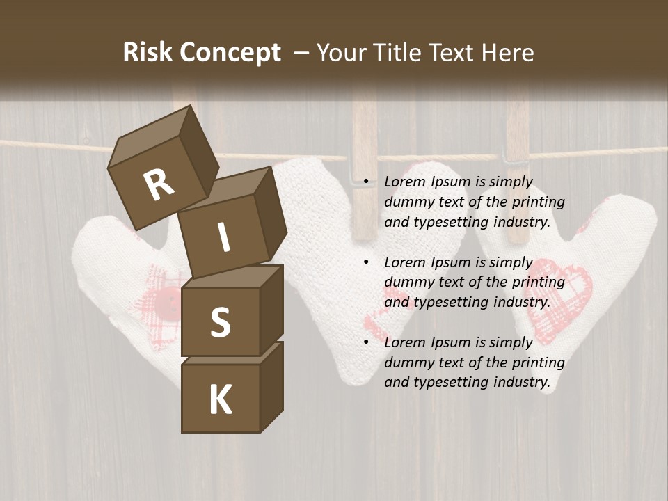 Three Hearts Hanging On A Clothes Line With Clothes Pins PowerPoint Template