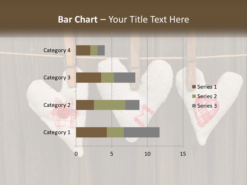 Three Hearts Hanging On A Clothes Line With Clothes Pins PowerPoint Template