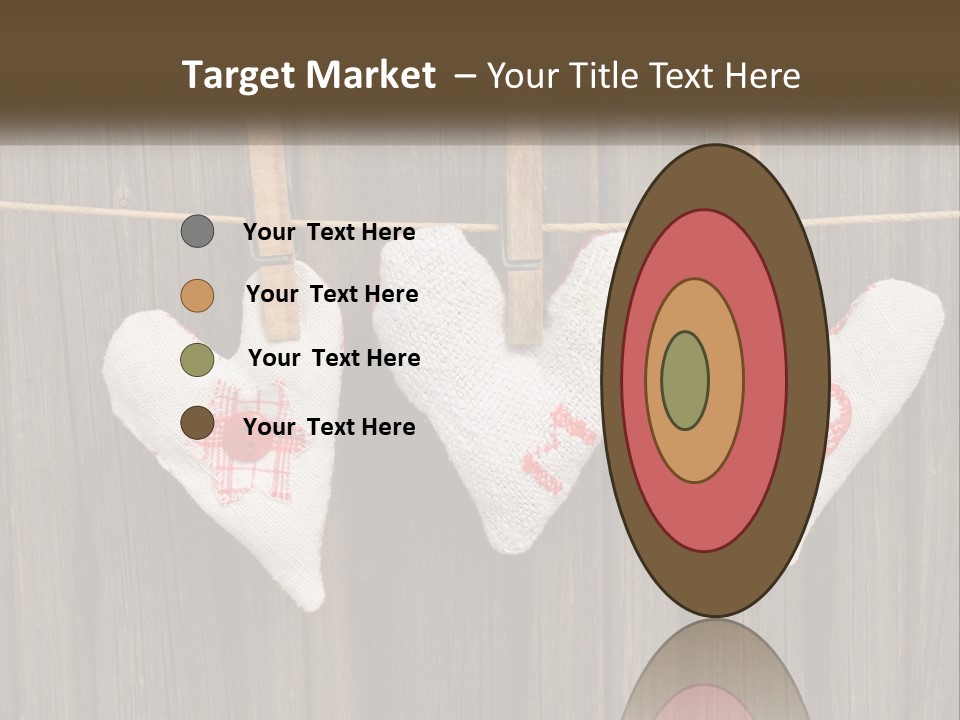 Three Hearts Hanging On A Clothes Line With Clothes Pins PowerPoint Template